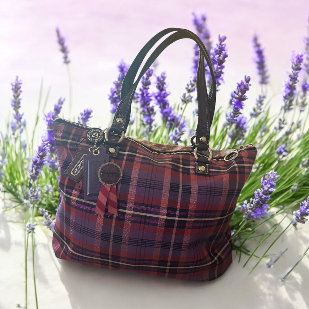Coach Tartan Plaid Glam Tot Pink & Purple Poppy &  5 Hang Tags -‎ Collectible - Picture 8 of 15